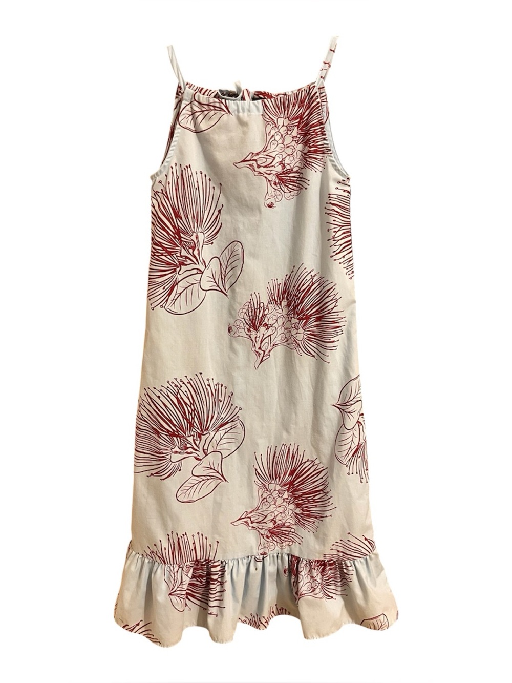 Kauluae Girls Cream Dress with Red Floral Print - Lightweight Spaghetti Strap